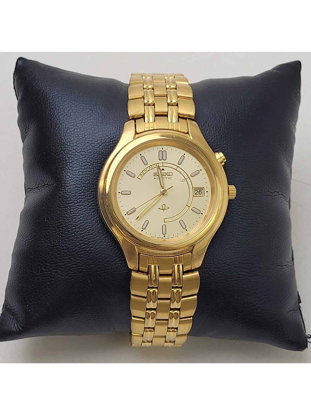 Vintage Seiko Kinetic Watch Model 5M42-0A19 Gold-Tone Stainless Steel Finish
